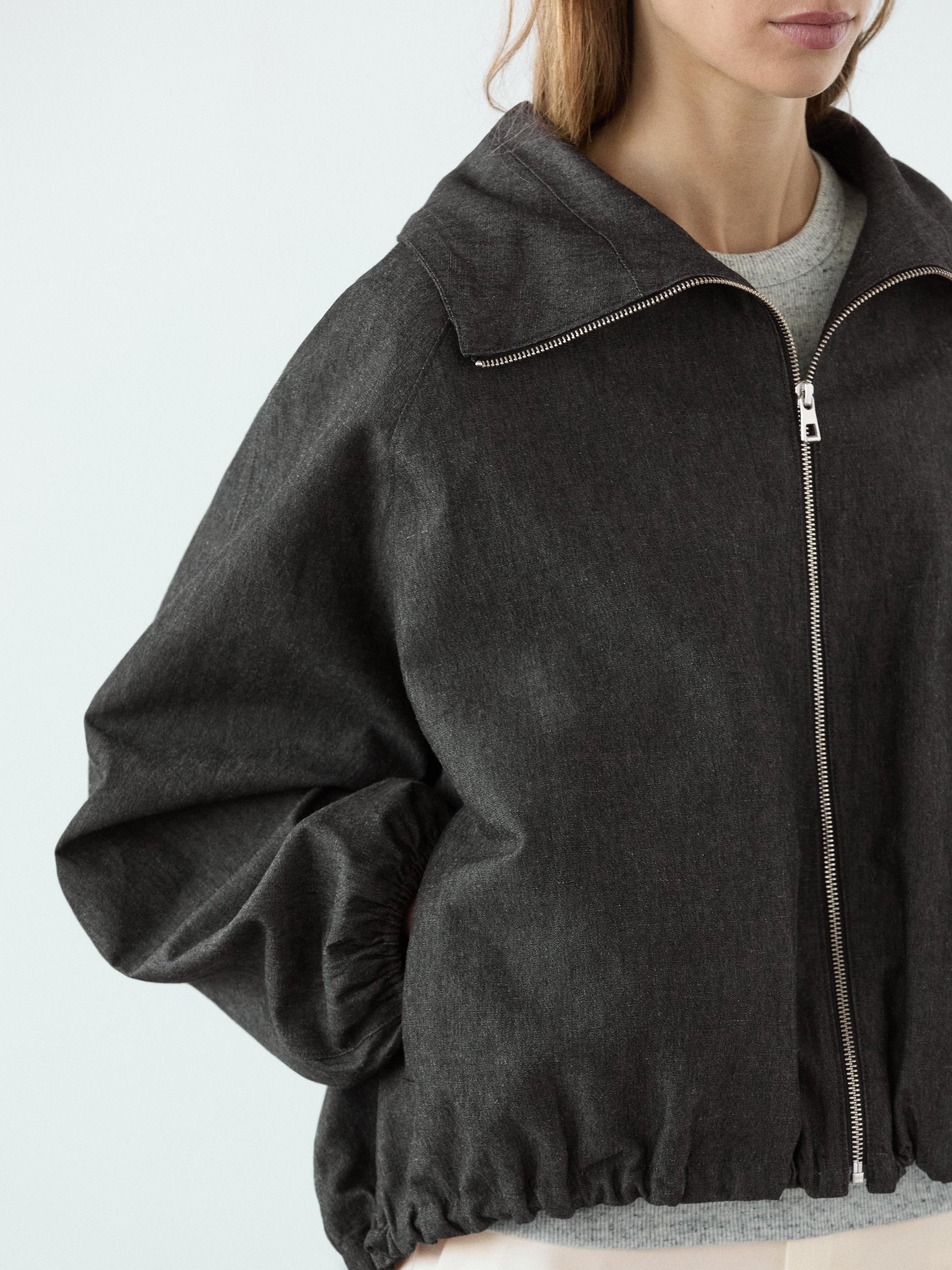 Linen blend bomber jacket